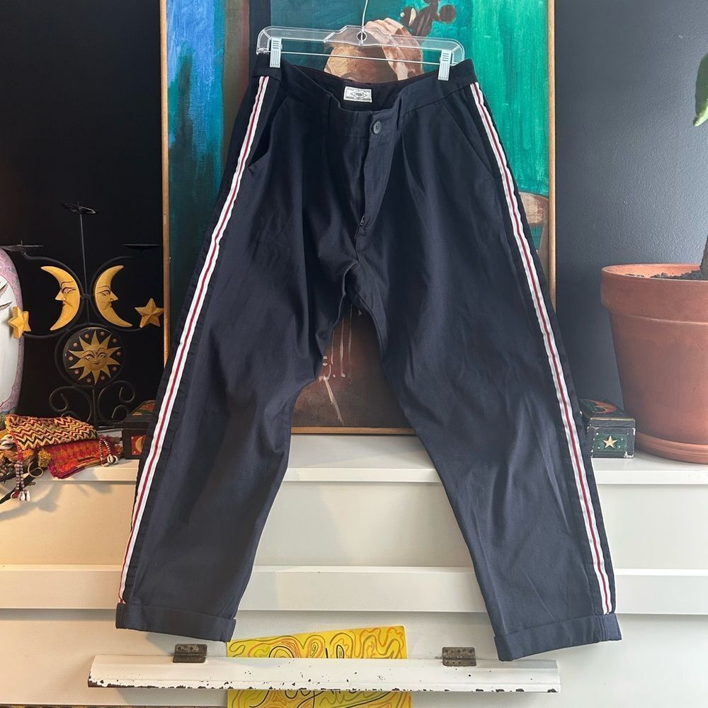 Produkt Men's Navy Chinos with Red and White Stripes Size 38"